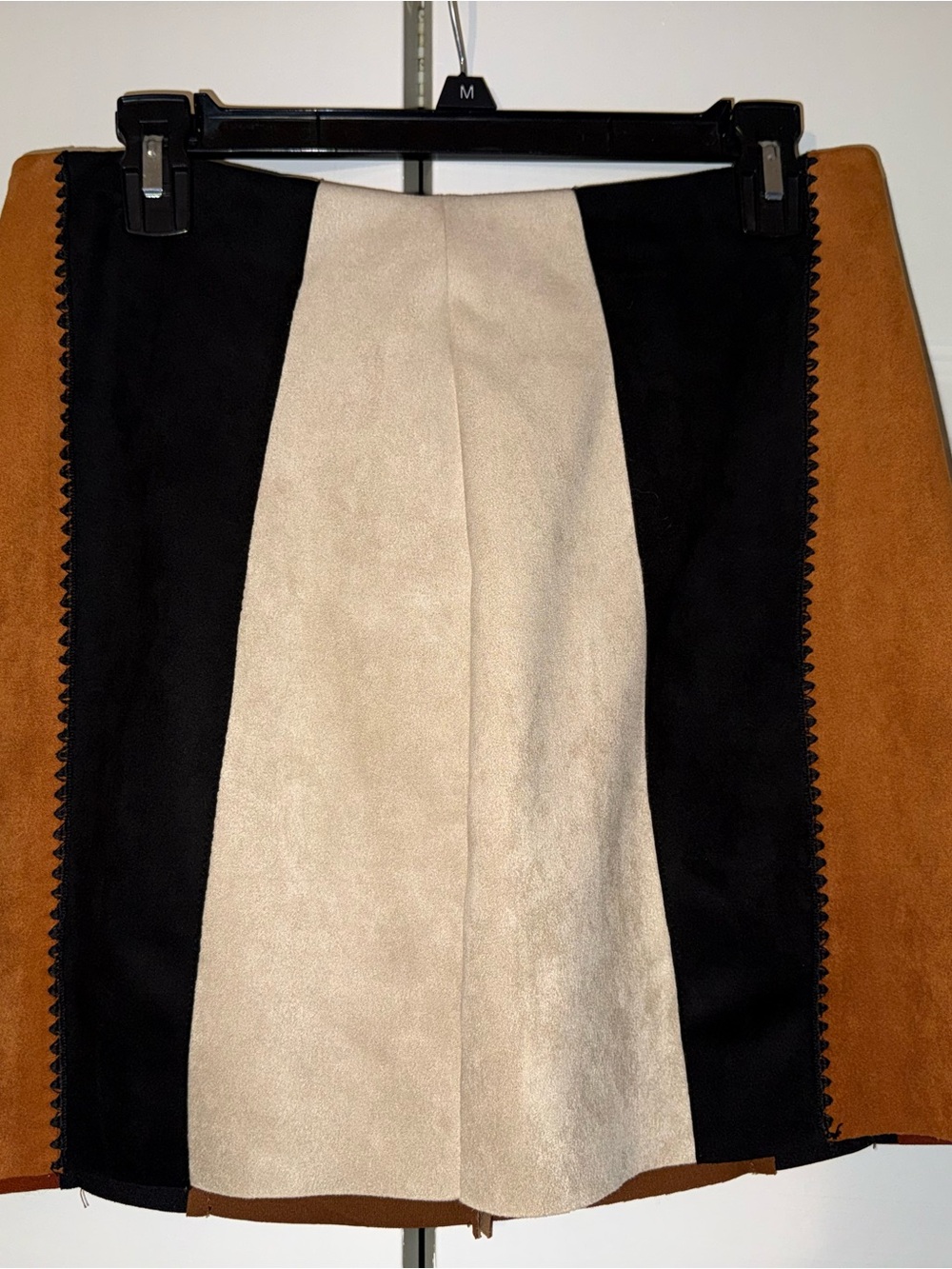 Altar'd State Black, Cream & Brown Colorblock A-Line Suede Mini Skirt